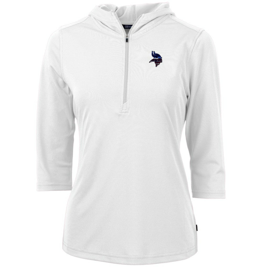Minnesota Vikings Cutter & Buck Women's Virtue Eco Pique 3/4 Sleeve Half-Zip Pullover Hoodie - White Hoodies