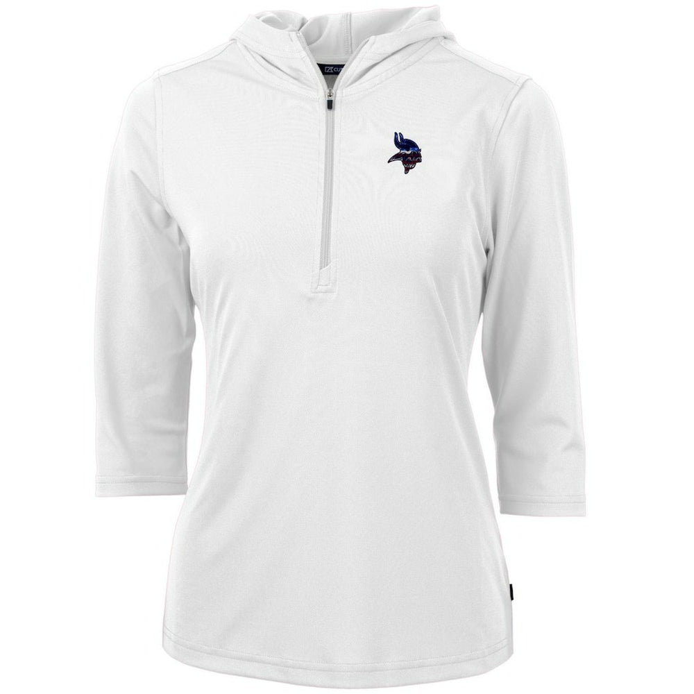 Minnesota Vikings Cutter & Buck Women's Virtue Eco Pique 3/4 Sleeve Half-Zip Pullover Hoodie - White Hoodies
