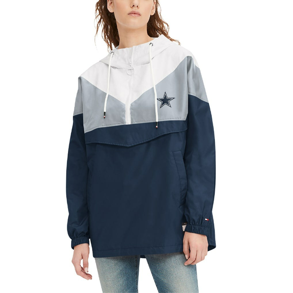 Dallas Cowboys Tommy Hilfiger Women's Staci Half-Zip Hoodie Windbreaker Jacket - White/Navy Hoodies