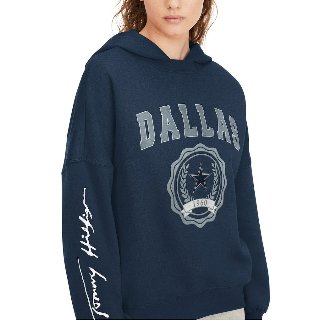 Dallas Cowboys Tommy Hilfiger Women's Becca Dropped Shoulders Pullover Hoodie - Navy Hoodies