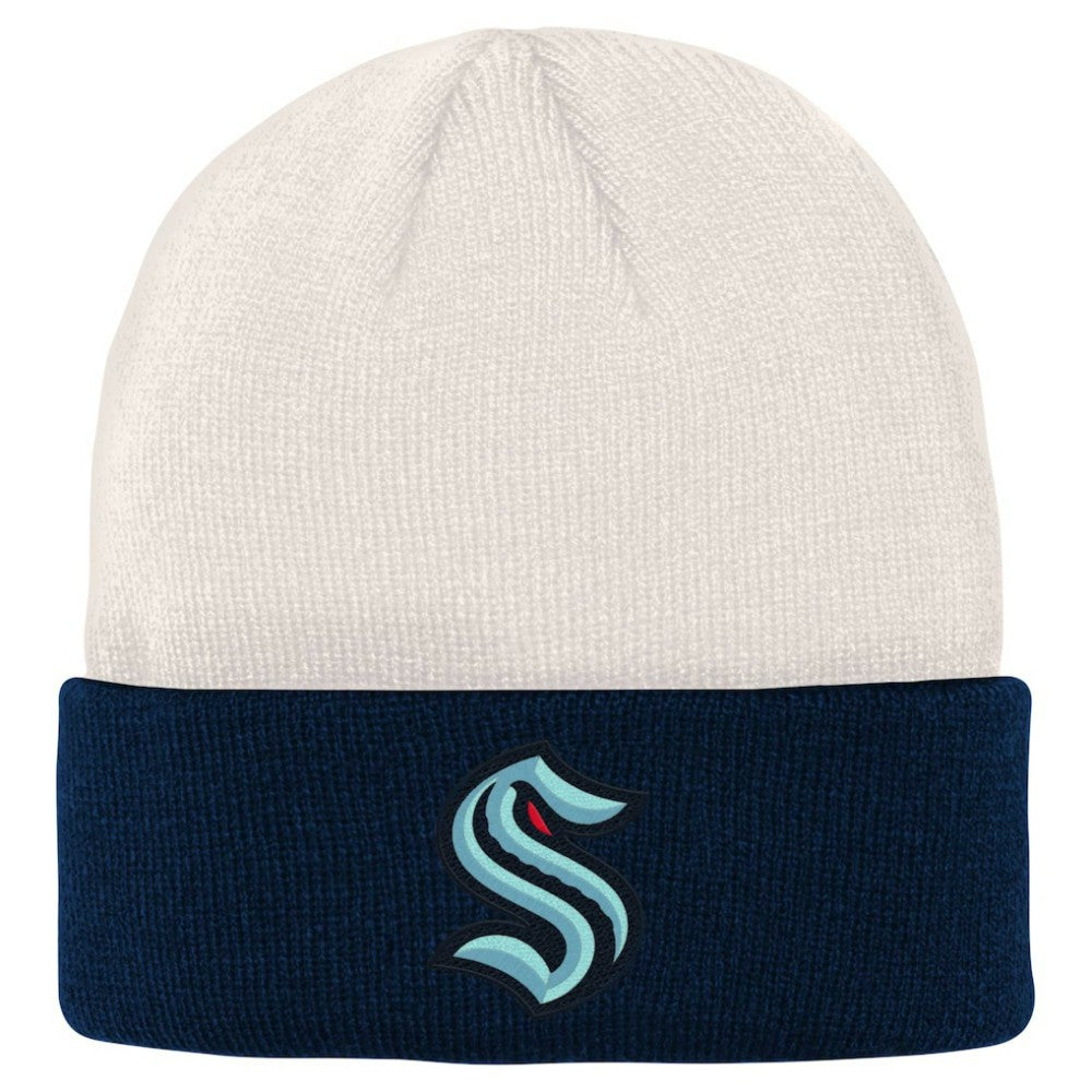 Seattle Kraken Youth Logo Cuffed Knit Hat - Cream/Deep Sea Blue | US 4981365