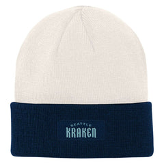 Seattle Kraken Youth Logo Cuffed Knit Hat - Cream/Deep Sea Blue | US 4981365
