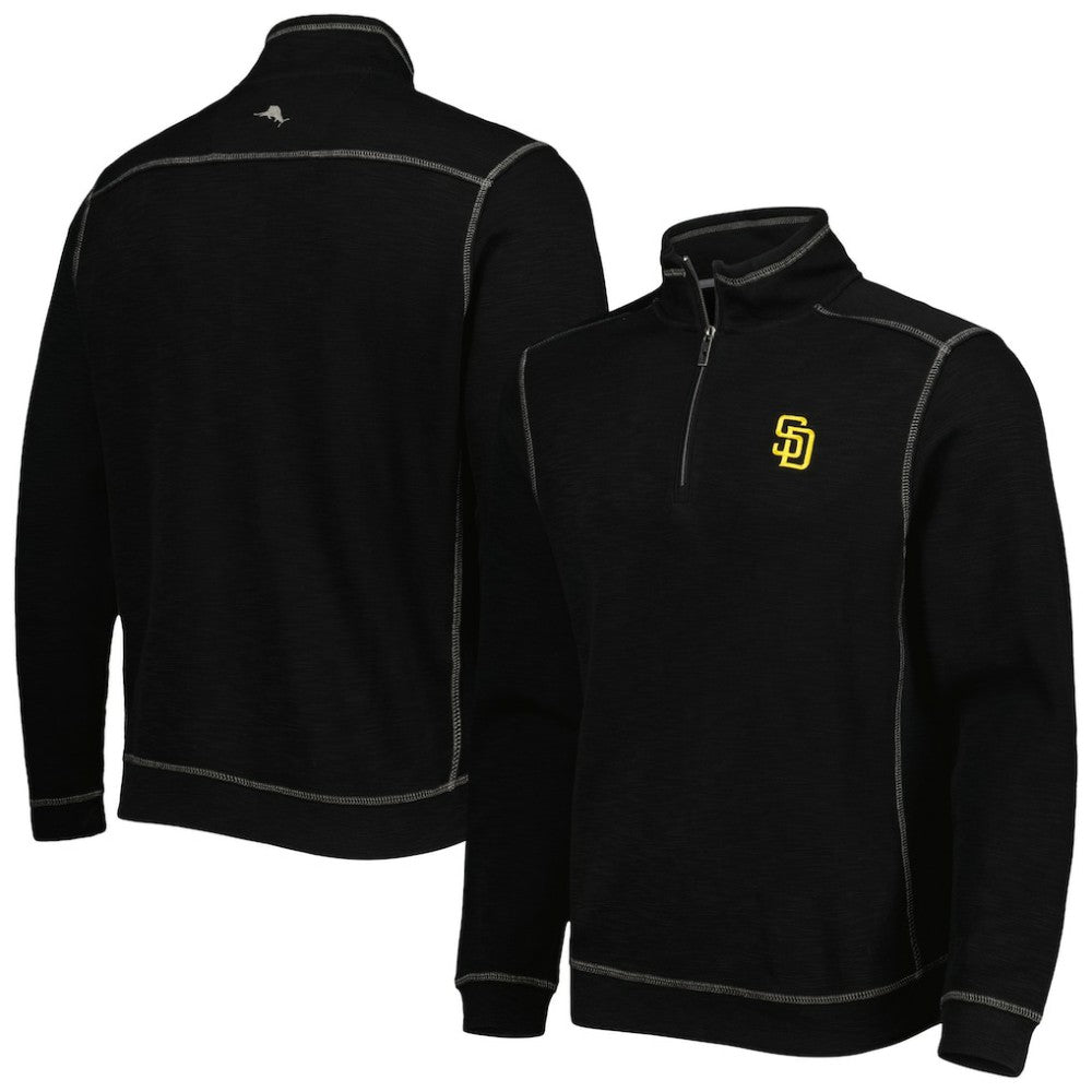 San Diego Padres Tommy Bahama Tobago Bay Tri-Blend Quarter-Zip Sweatshirt - Black Sweatshirts