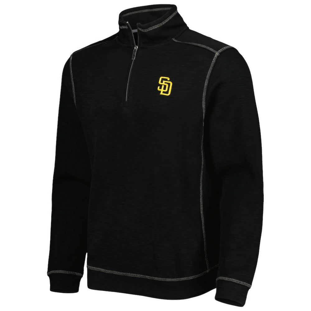 San Diego Padres Tommy Bahama Tobago Bay Tri-Blend Quarter-Zip Sweatshirt - Black Sweatshirts