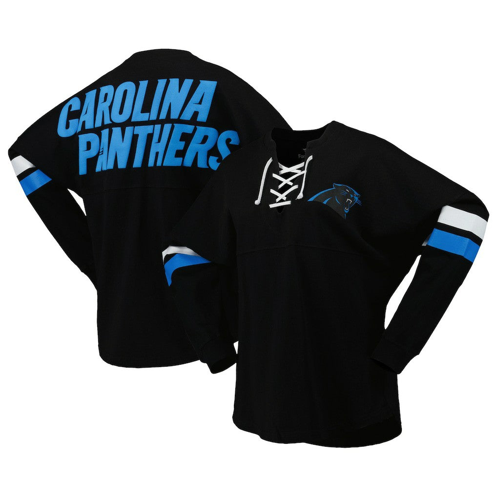 Carolina Panthers Women's Spirit Jersey Lace-Up V-Neck Long Sleeve T-Shirt - Black T-shirts