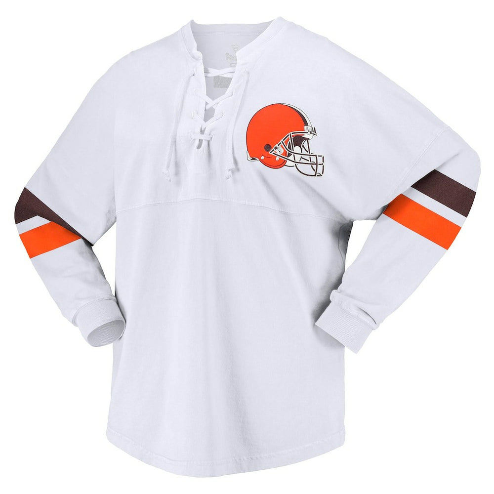 Cleveland Browns Women's Spirit Jersey Lace-Up V-Neck Long Sleeve T-Shirt - White T-shirts