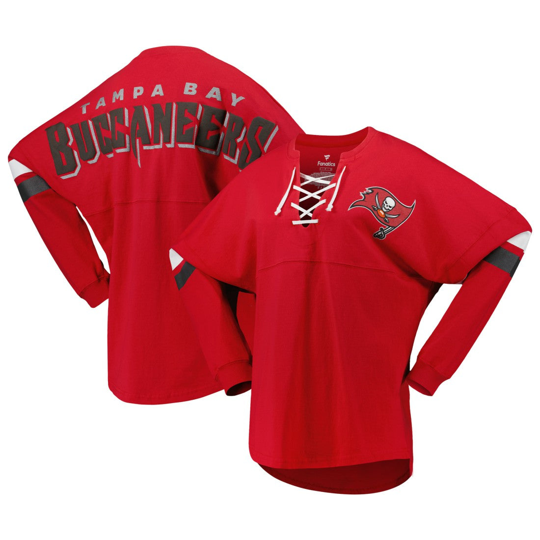 Tampa Bay Buccaneers Women's Spirit Jersey Lace-Up V-Neck Long Sleeve T-Shirt - Red T-shirts