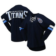 Tennessee Titans Women's Spirit Jersey Lace-Up V-Neck Long Sleeve T-Shirt - Navy T-shirts
