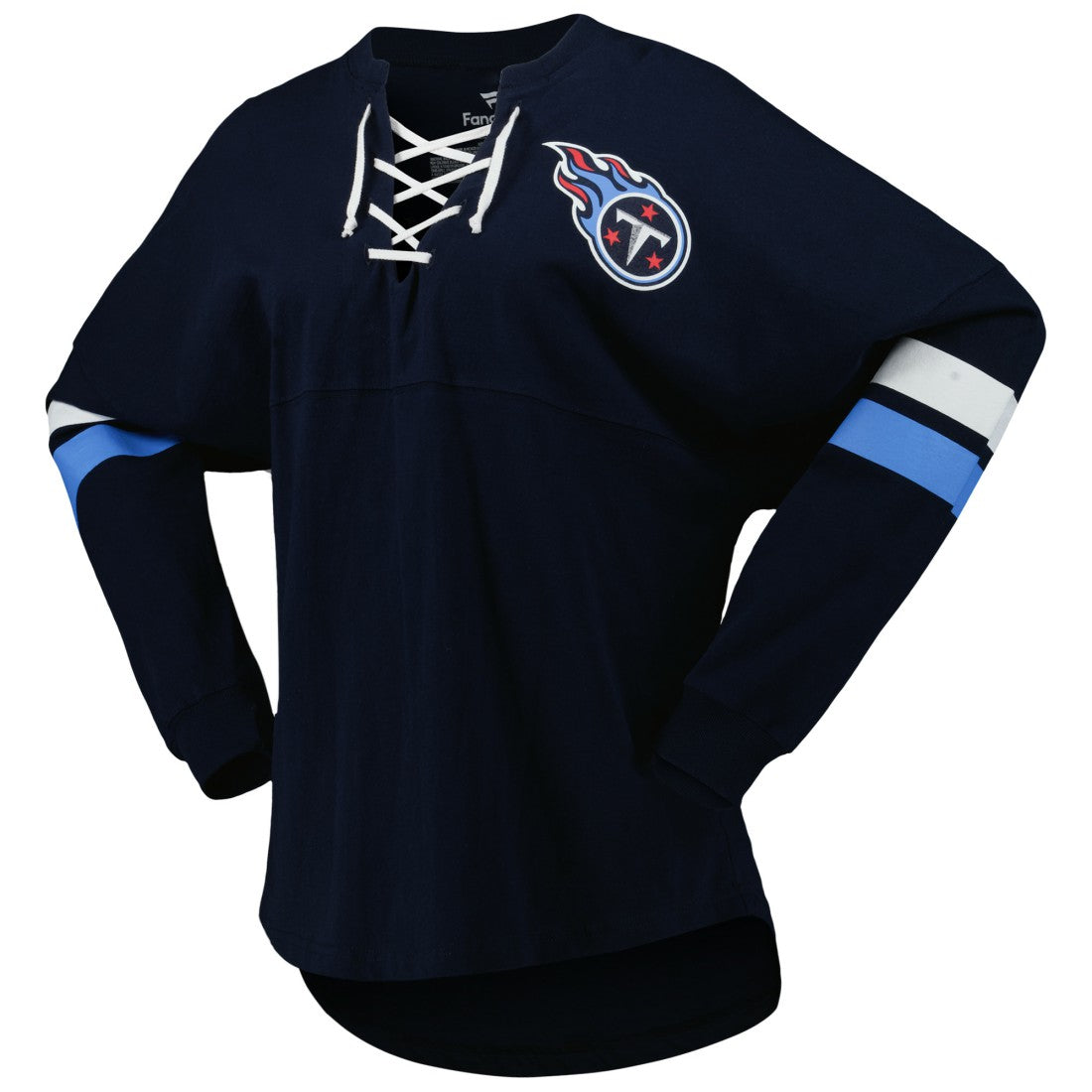 Tennessee Titans Women's Spirit Jersey Lace-Up V-Neck Long Sleeve T-Shirt - Navy T-shirts