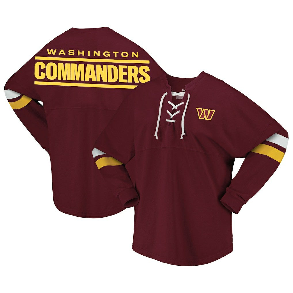 Washington Commanders Women's Spirit Jersey Lace-Up V-Neck Long Sleeve T-Shirt - Burgundy T-shirts