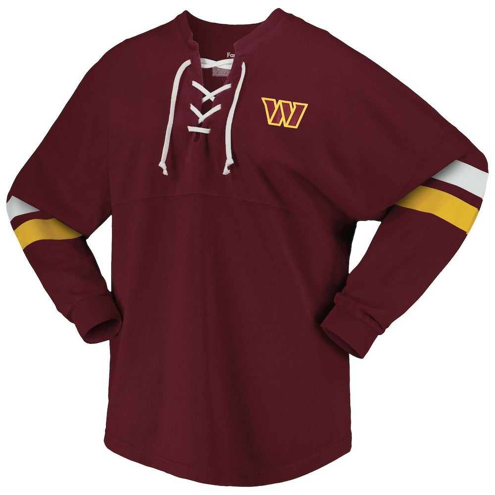 Washington Commanders Women's Spirit Jersey Lace-Up V-Neck Long Sleeve T-Shirt - Burgundy T-shirts