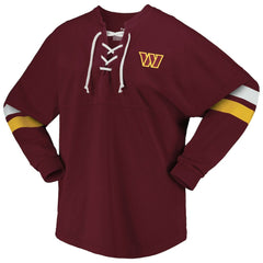 Washington Commanders Women's Spirit Jersey Lace-Up V-Neck Long Sleeve T-Shirt - Burgundy T-shirts