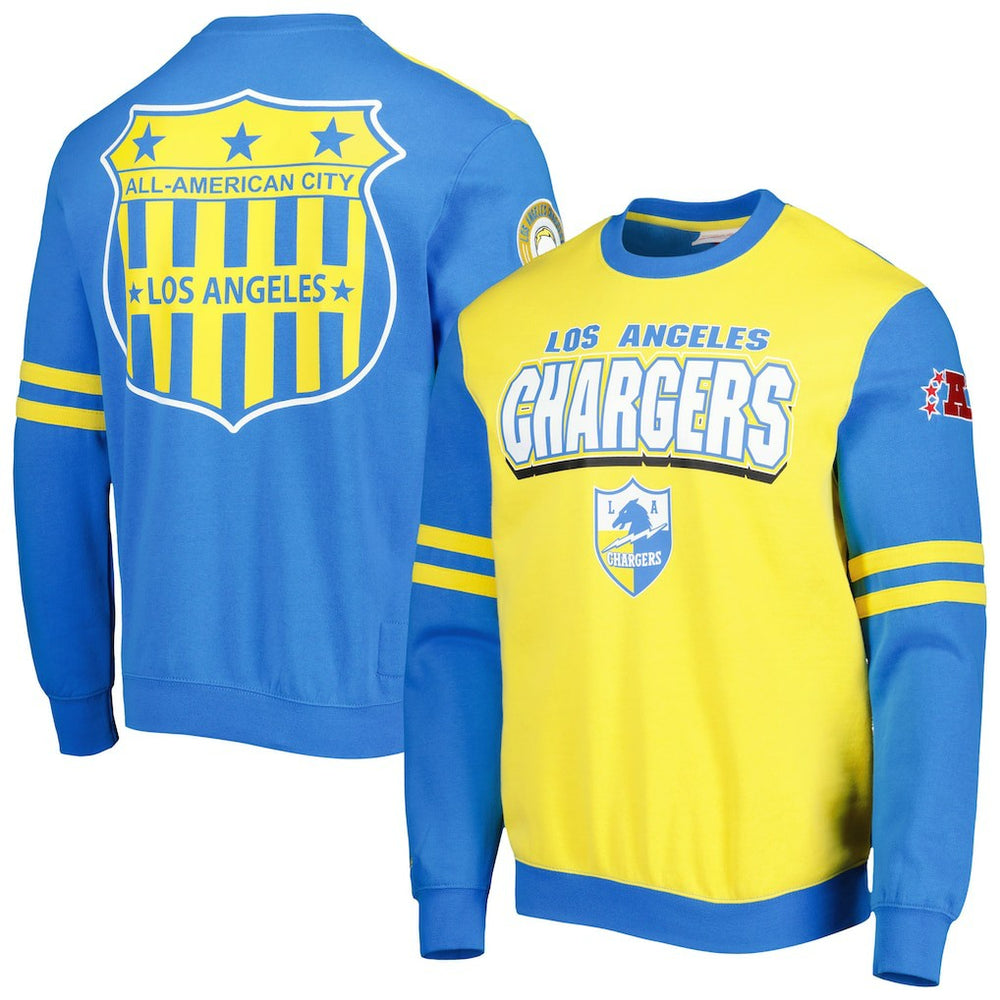 Los Angeles Chargers All Over 2.0 Pullover Sweatshirt - Gold Pullover