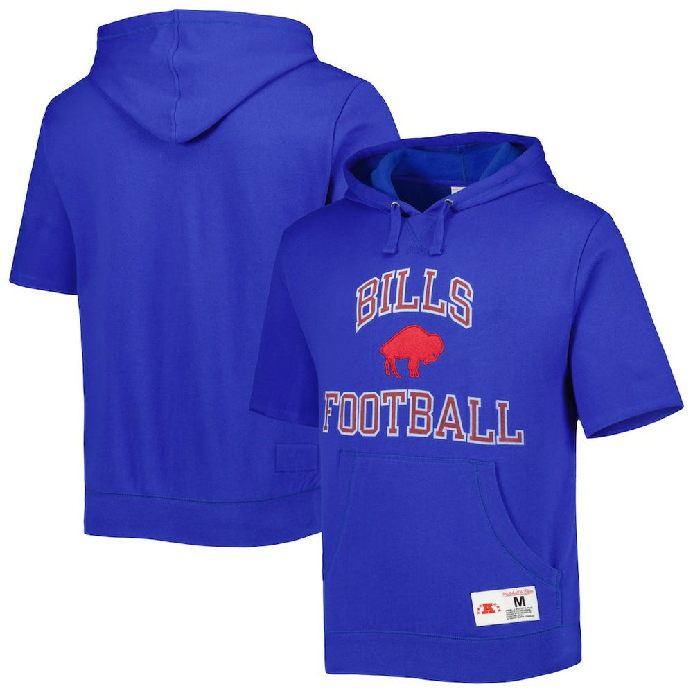 Buffalo Bills Washed Short Sleeve Pullover Hoodie - Royal Hoodies