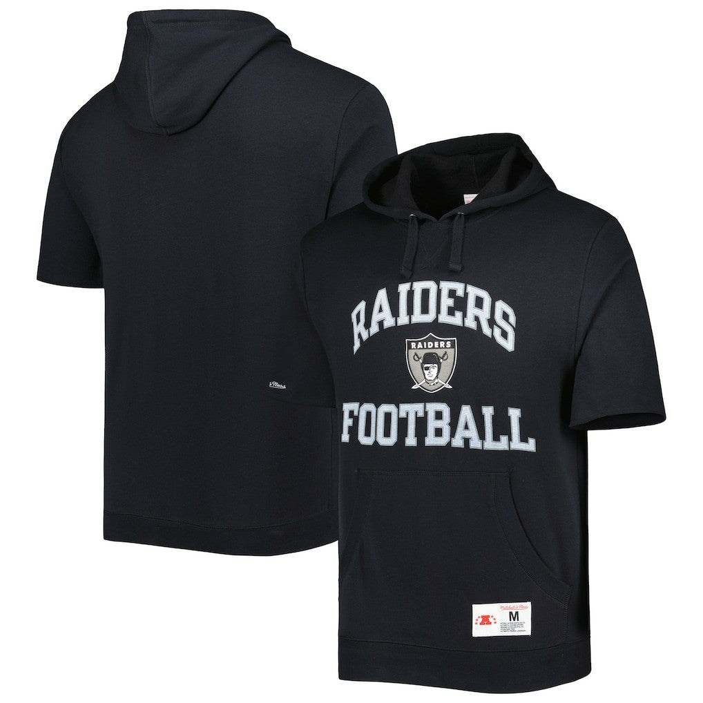 Las Vegas Raiders Washed Short Sleeve Pullover Hoodie - Black Hoodies