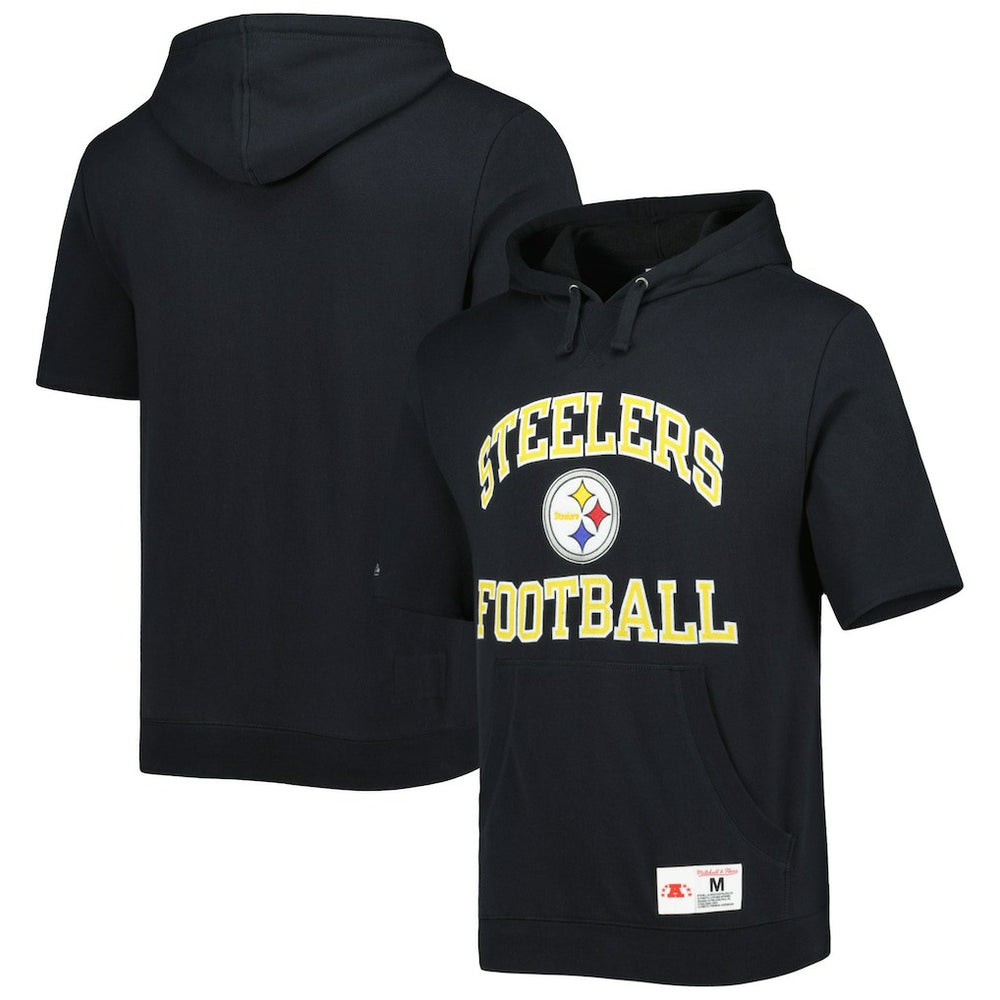 Pittsburgh Steelers Washed Short Sleeve Pullover Hoodie - Black Hoodies