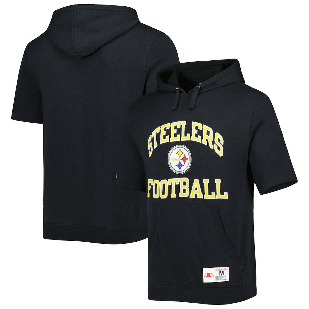 Pittsburgh Steelers Washed Short Sleeve Pullover Hoodie - Black Hoodies