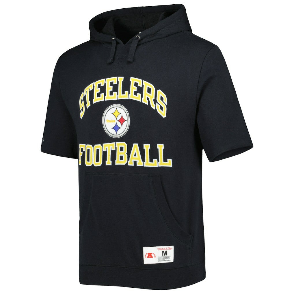 Pittsburgh Steelers Washed Short Sleeve Pullover Hoodie - Black Hoodies