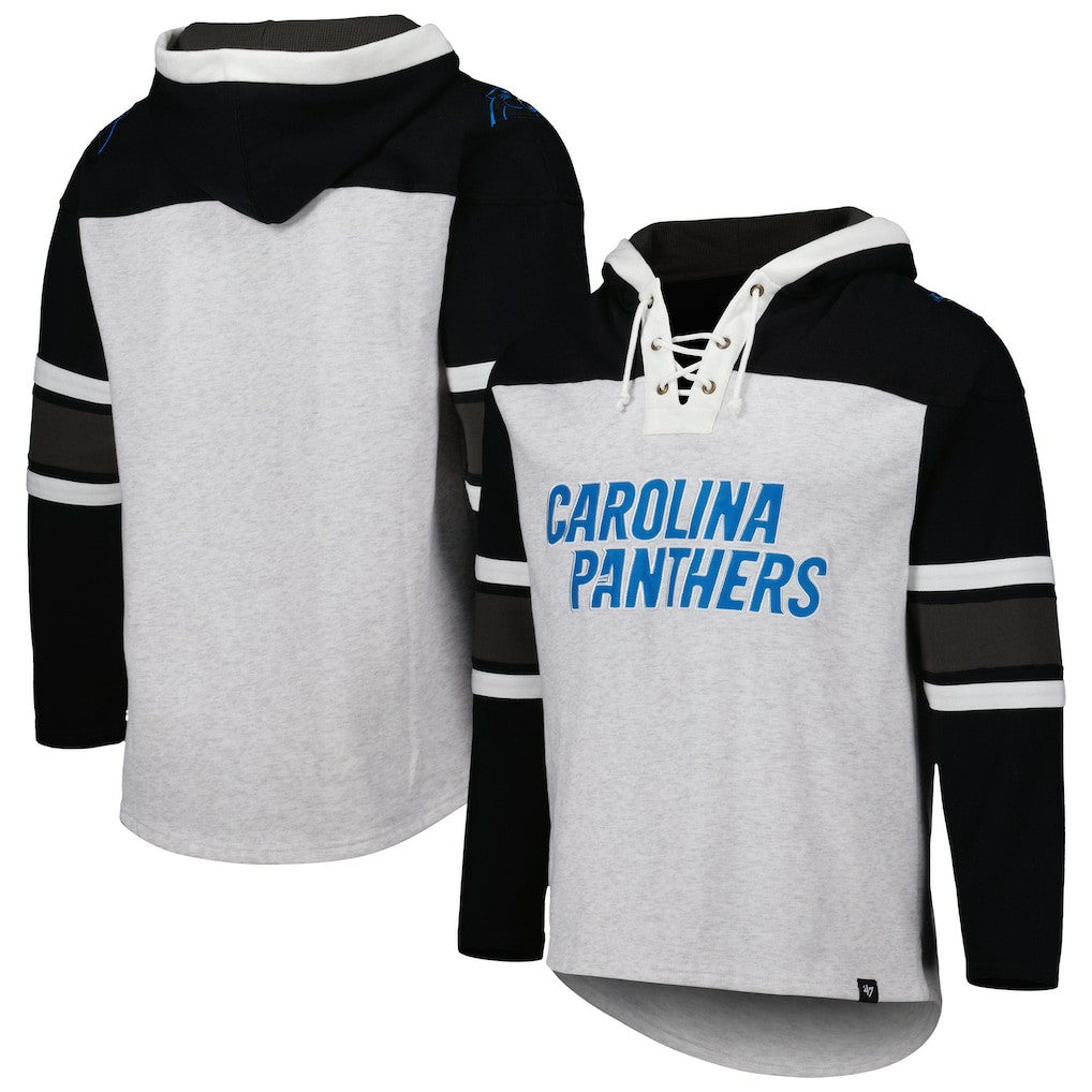 Carolina Panthers '47 Gridiron Lace-Up Pullover Hoodie - Heather Gray Hoodies