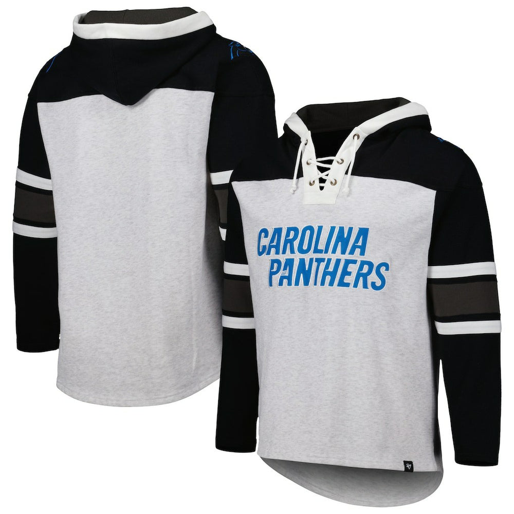 Carolina Panthers '47 Gridiron Lace-Up Pullover Hoodie - Heather Gray Hoodies