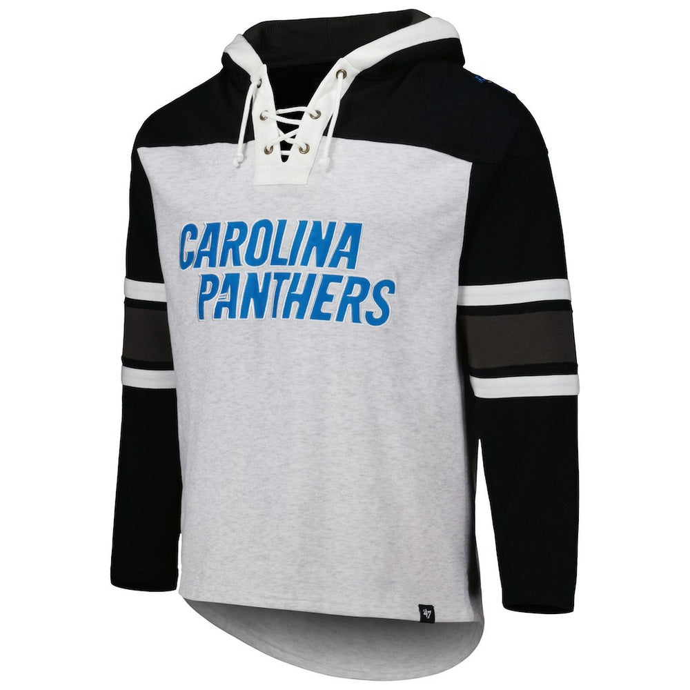 Carolina Panthers '47 Gridiron Lace-Up Pullover Hoodie - Heather Gray Hoodies