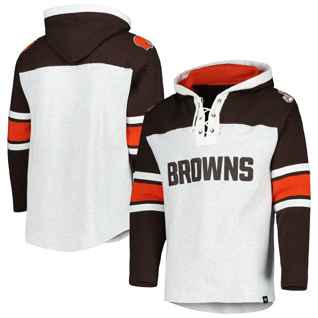 Cleveland Browns '47 Gridiron Lace-Up Pullover Hoodie - Heather Gray Hoodies