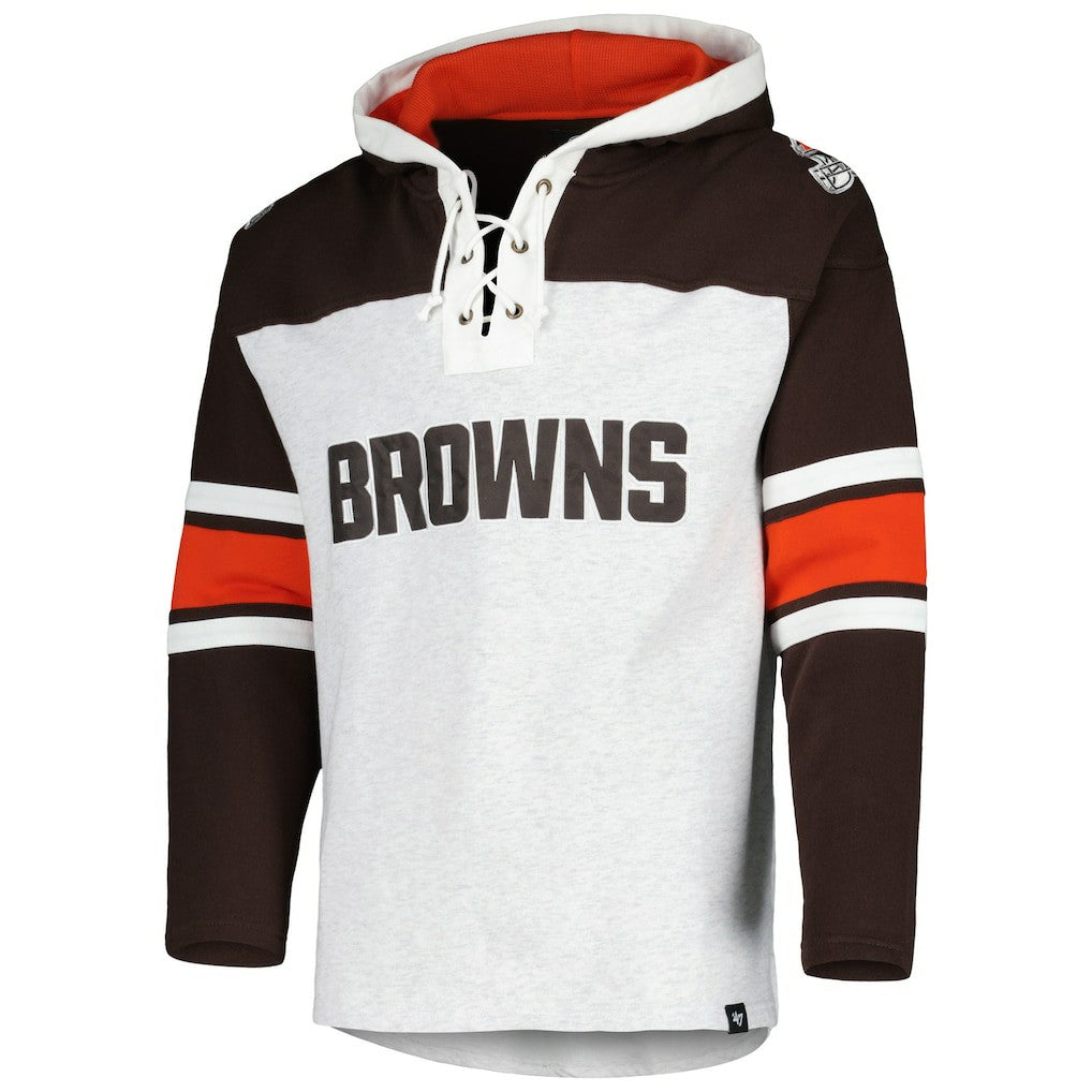 Cleveland Browns '47 Gridiron Lace-Up Pullover Hoodie - Heather Gray Hoodies