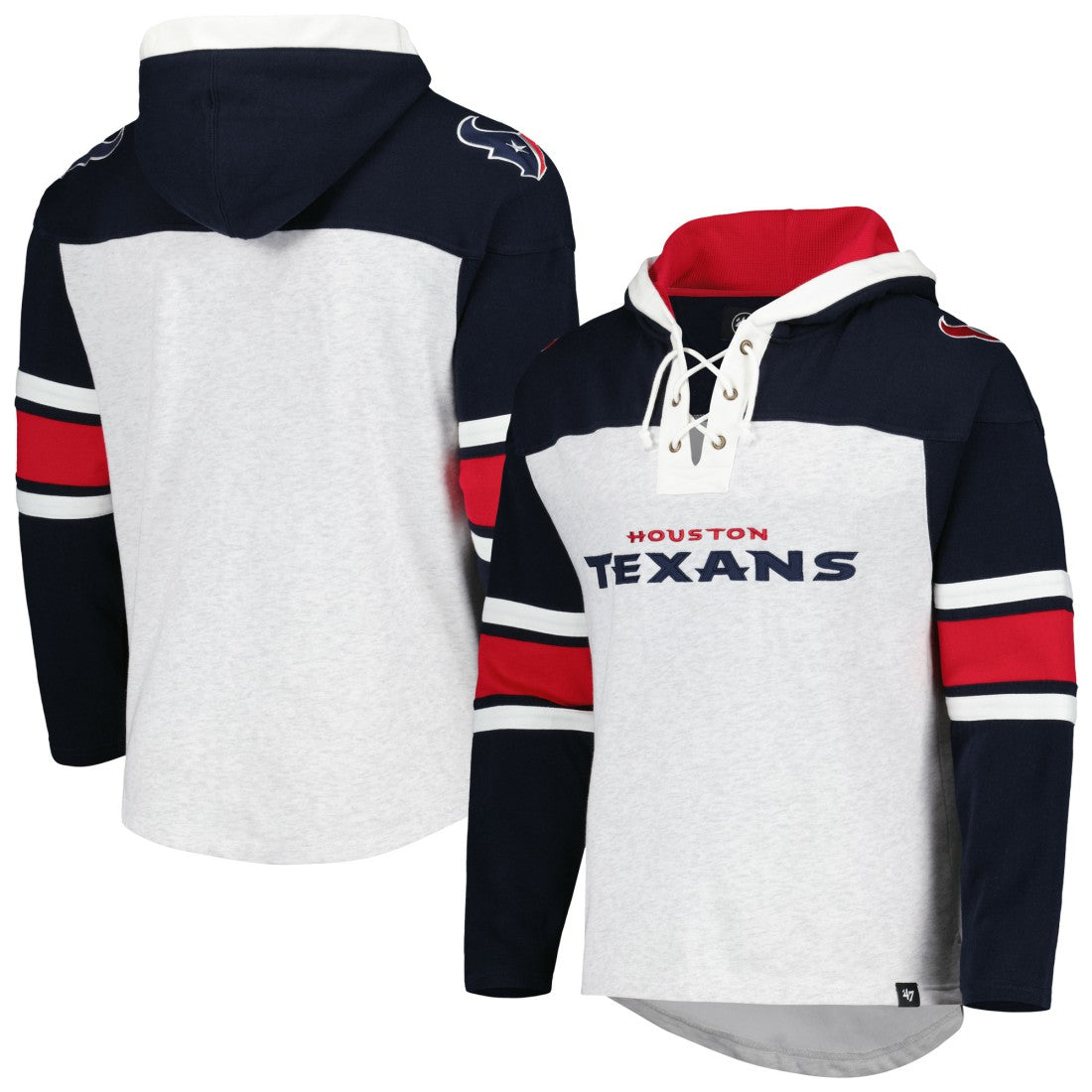 Houston Texans '47 Gridiron Lace-Up Pullover Hoodie - Heather Gray Hoodies