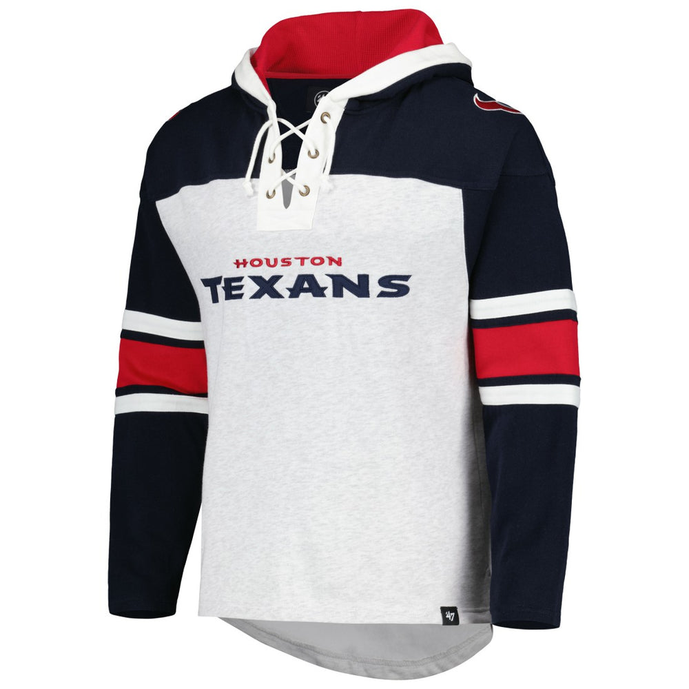 Houston Texans '47 Gridiron Lace-Up Pullover Hoodie - Heather Gray Hoodies
