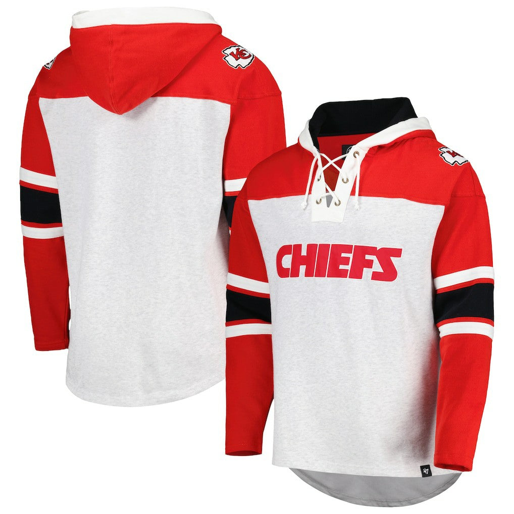 Kansas City Chiefs '47 Gridiron Lace-Up Pullover Hoodie - Heather Gray Hoodies