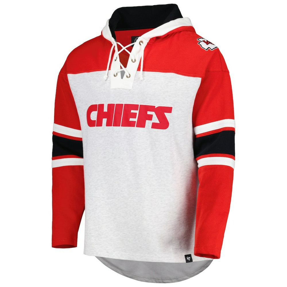 Kansas City Chiefs '47 Gridiron Lace-Up Pullover Hoodie - Heather Gray Hoodies