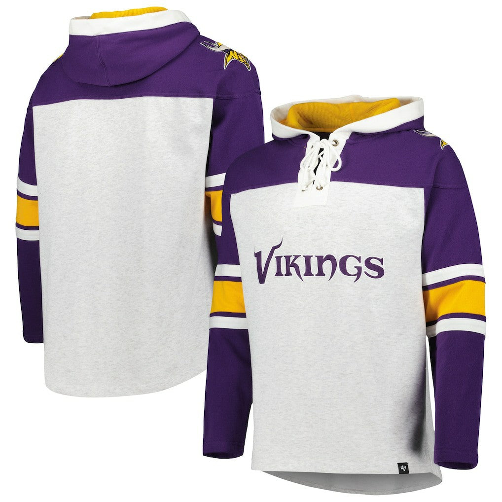 Minnesota Vikings '47 Gridiron Lace-Up Pullover Hoodie - Heather Gray Hoodies