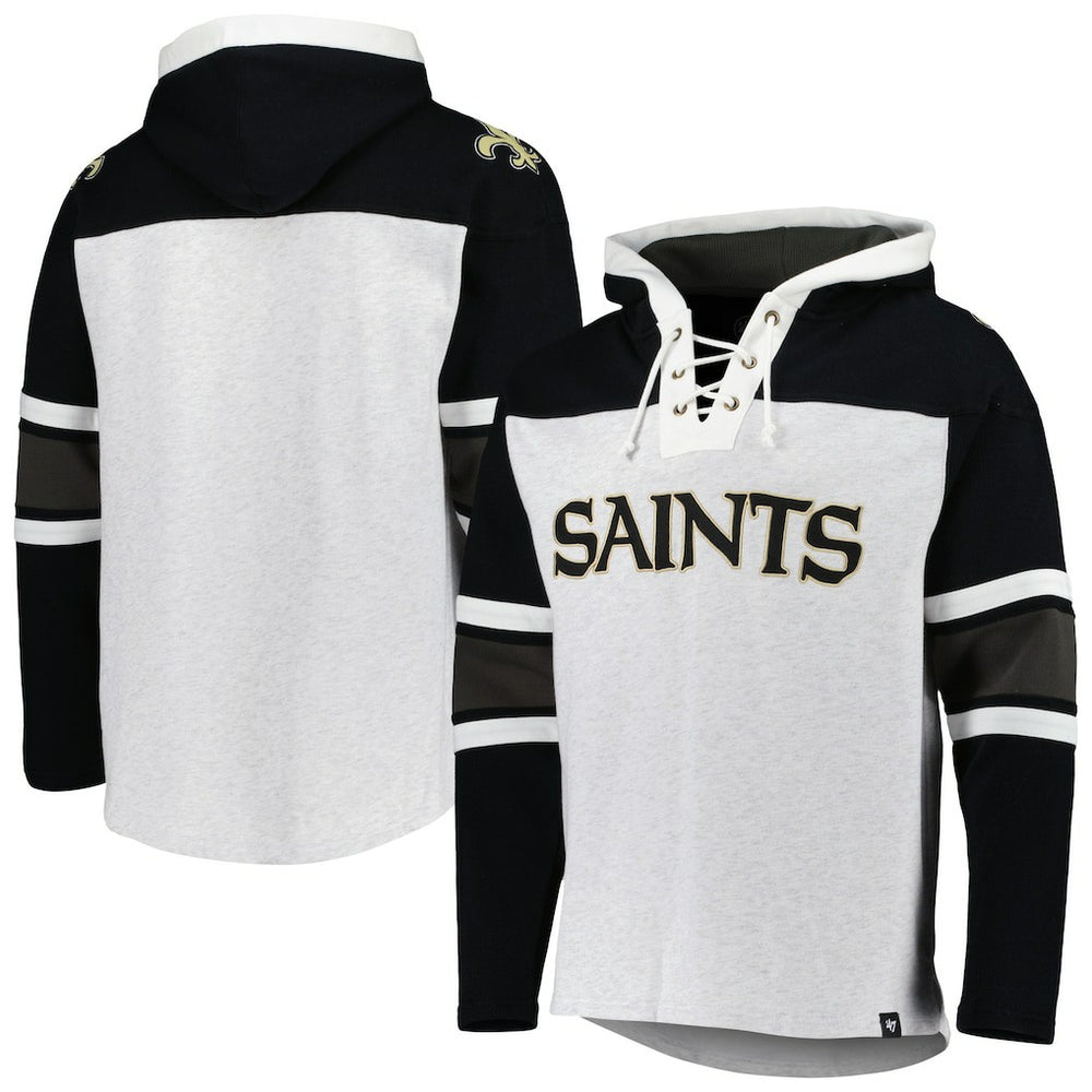 New Orleans Saints '47 Gridiron Lace-Up Pullover Hoodie - Heather Gray Hoodies