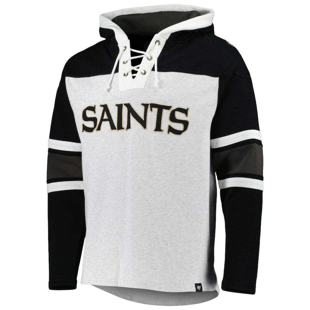 New Orleans Saints '47 Gridiron Lace-Up Pullover Hoodie - Heather Gray Hoodies