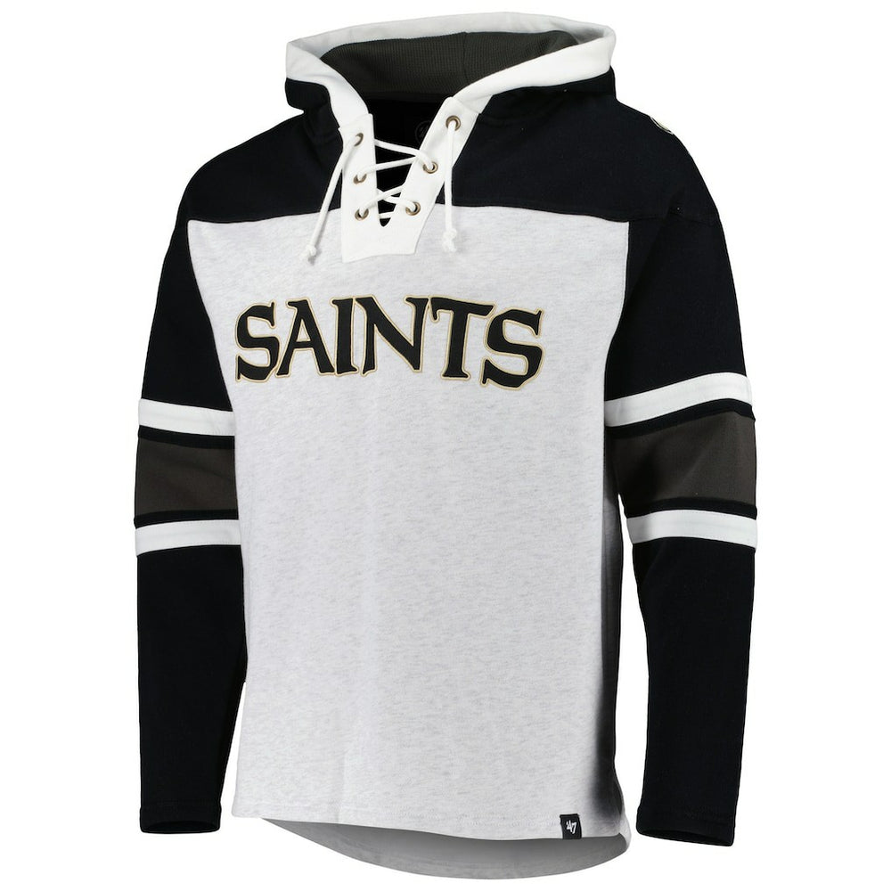 New Orleans Saints '47 Gridiron Lace-Up Pullover Hoodie - Heather Gray Hoodies