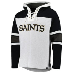 New Orleans Saints '47 Gridiron Lace-Up Pullover Hoodie - Heather Gray Hoodies