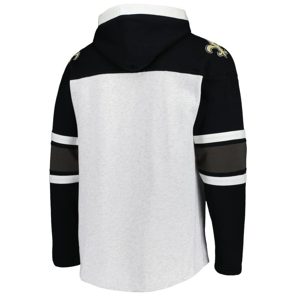 New Orleans Saints '47 Gridiron Lace-Up Pullover Hoodie - Heather Gray Hoodies