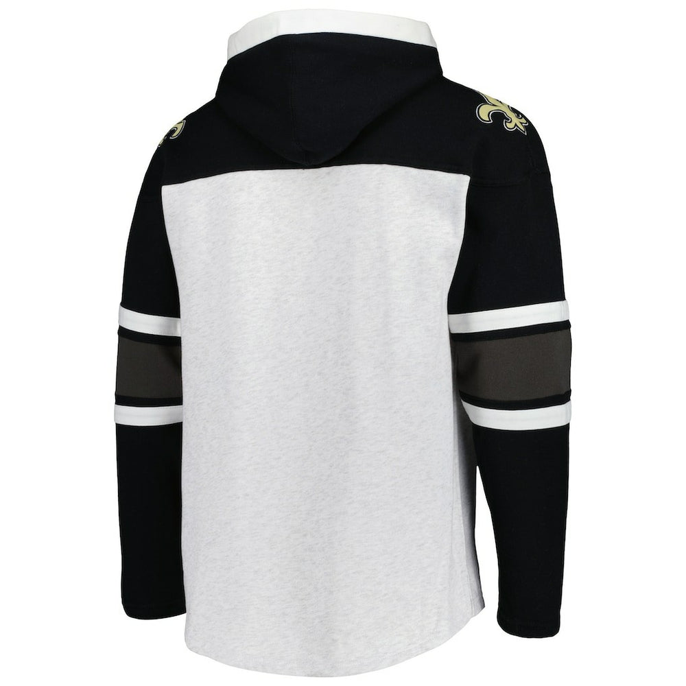 New Orleans Saints '47 Gridiron Lace-Up Pullover Hoodie - Heather Gray Hoodies