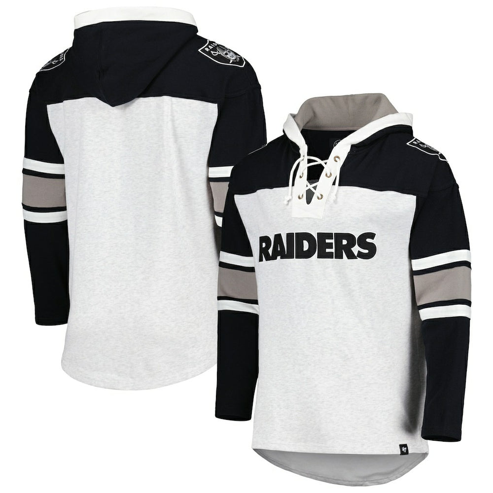 Las Vegas Raiders '47 Gridiron Lace-Up Pullover Hoodie - Heather Gray Hoodies