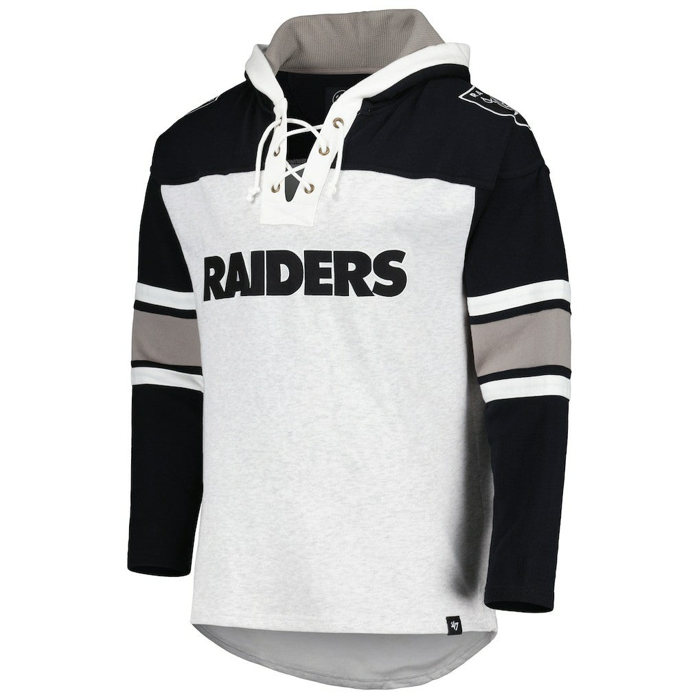 Las Vegas Raiders '47 Gridiron Lace-Up Pullover Hoodie - Heather Gray Hoodies