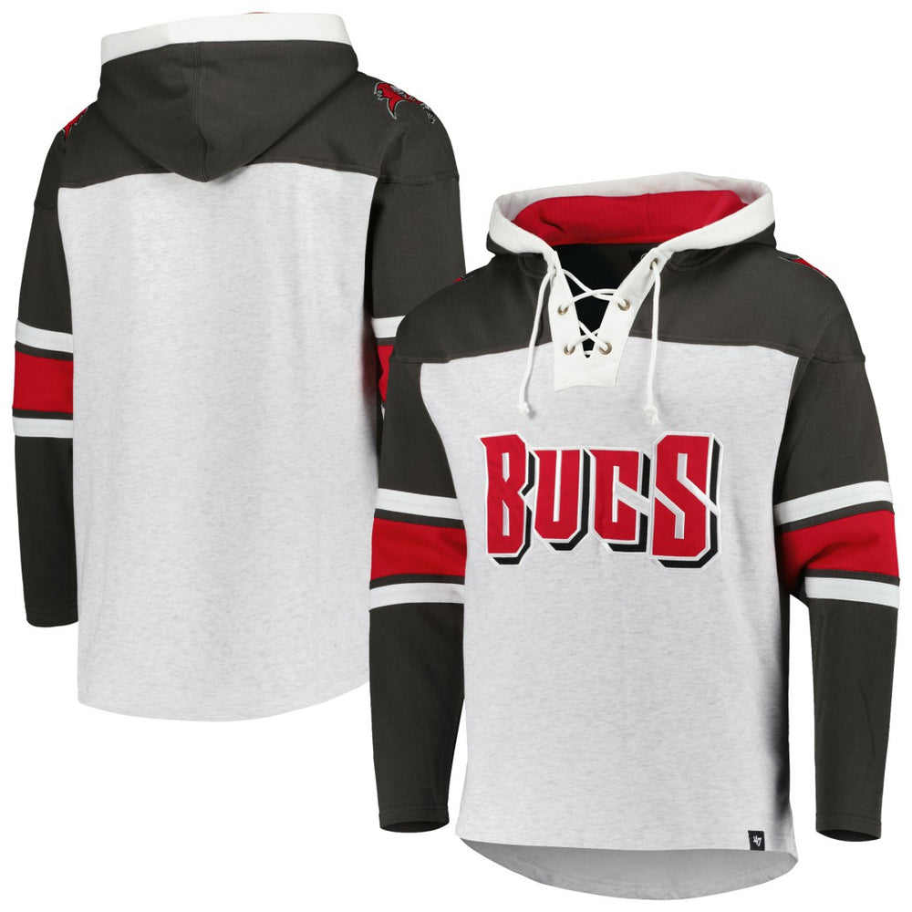 Tampa Bay Buccaneers '47 Gridiron Lace-Up Pullover Hoodie - Heather Gray Hoodies