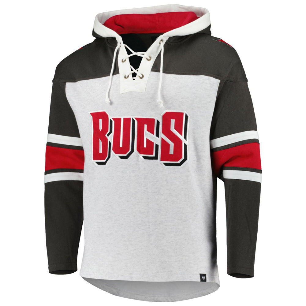 Tampa Bay Buccaneers '47 Gridiron Lace-Up Pullover Hoodie - Heather Gray Hoodies