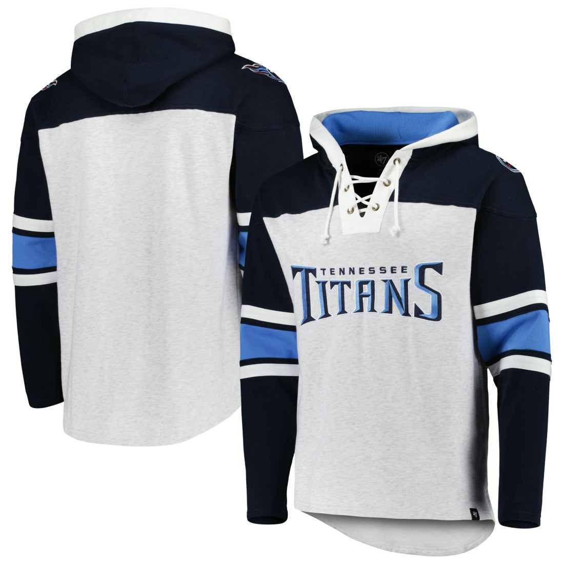 Tennessee Titans '47 Gridiron Lace-Up Pullover Hoodie - Heather Gray Hoodies