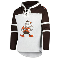 Cleveland Browns '47 Brownie The Elf Historic Logo Gridiron Lace-Up Pullover Hoodie - Heather Gray Hoodies