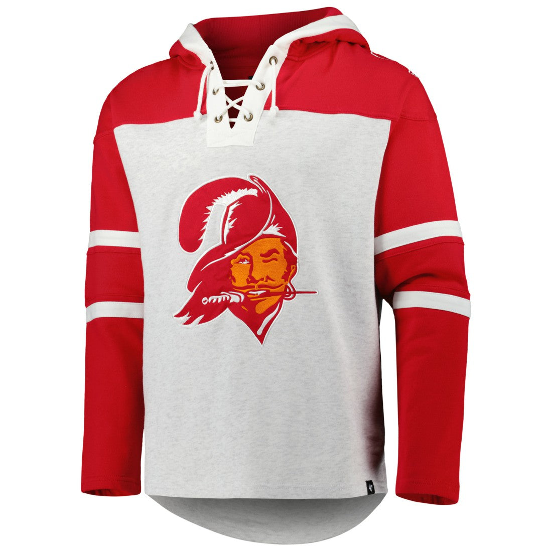 Tampa Bay Buccaneers '47 Historic Logo Gridiron Lace-Up Pullover Hoodie - Heather Gray Hoodies