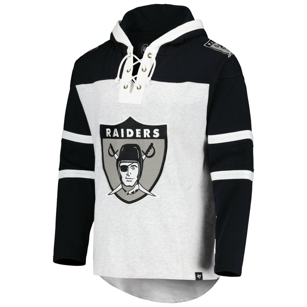 Las Vegas Raiders '47 Historic Logo Gridiron Lace-Up Pullover Hoodie - Heather Gray Hoodies
