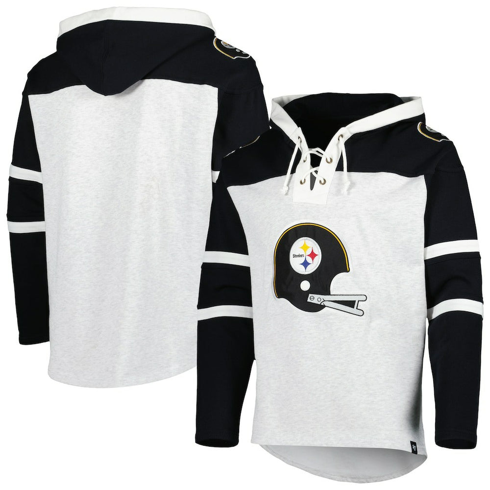 Pittsburgh Steelers '47 Historic Logo Gridiron Lace-Up Pullover Hoodie - Heather Gray Hoodies