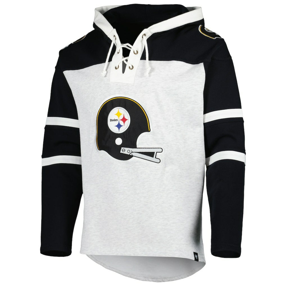 Pittsburgh Steelers '47 Historic Logo Gridiron Lace-Up Pullover Hoodie - Heather Gray Hoodies