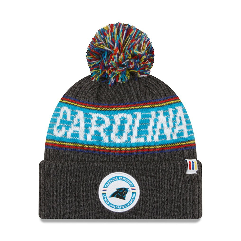 Carolina Panthers New Era 2022 Greg Olsen x Atrium Health Levine Children's Hospital Pom Knit Hat - Heather Charcoal Hats