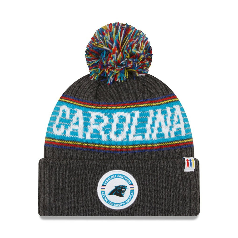 Carolina Panthers New Era 2022 Greg Olsen x Atrium Health Levine Children's Hospital Pom Knit Hat - Heather Charcoal Hats